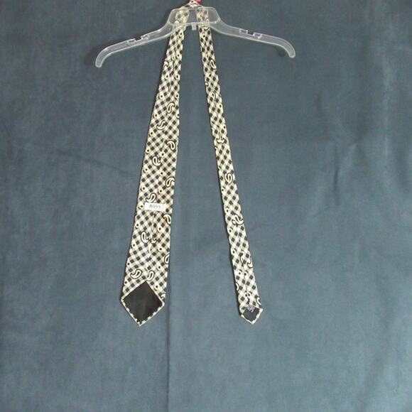 Vtg Hugo Boss Luxury Tie Black Cream Paisley Check Print 60" Silk Necktie Italy - Picture 3 of 7